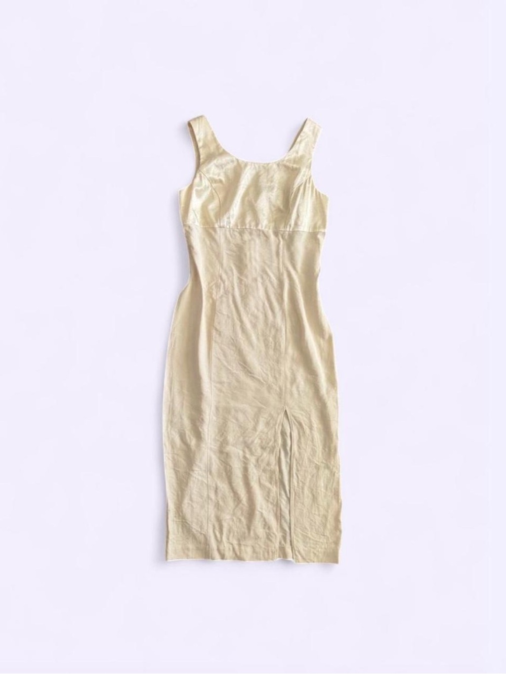 Vintage S.L. Fashions Cream Satin Bust Rayon Blend Sleeveless Slit Dress